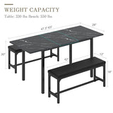 VECELO 3-Piece 63" Extendable Kitchen Table with Benches/Chairs, Modern Breakfast Dinette/Dining Room Set for 4/6/2, Small Space Saving Design, Easy Assembly VECELO
