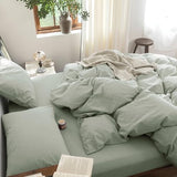 FOSSA Duvet Cover Set 100% Washed Cotton Linen Feel Super Soft Breathable Cozy 3 Pieces Bedding Sets Solid Sage Green King FOSSA