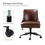 Faux Leather Home Office Chair with Black Metal Base and Nailhead, Modern Comfy Ergonomic Desk Chair with Adjustable Height/Tilt, 360-Degree Swivel, Armless Cute Decoration, Brown TINA'S HOME