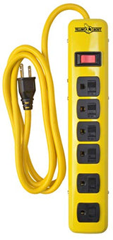 WOODS WIRE Southwire Yellow Jacket 5139N 14/3 6-Outlet Heavy Duty Industrial Metal Workshop Strip with 6-Foot Power Cord; Sliding Safety Covers and Overload Protection Yellow Jacket