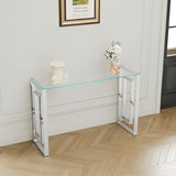HomVent Silver Glass Console Table Narrow Sofa Table with Tempered Glass Top and Stainless Steel Legs for Entryway, Living Room (Silver) HomVent