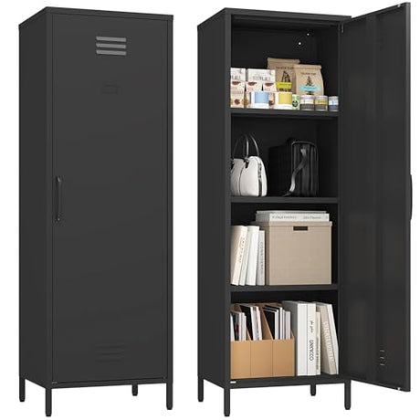 Steehoom Metal Storage Cabinet, Steel File Locker with 3 Shelves 59.06-inch high for School, Living Room, Bedroom, Office (Black) Steehoom