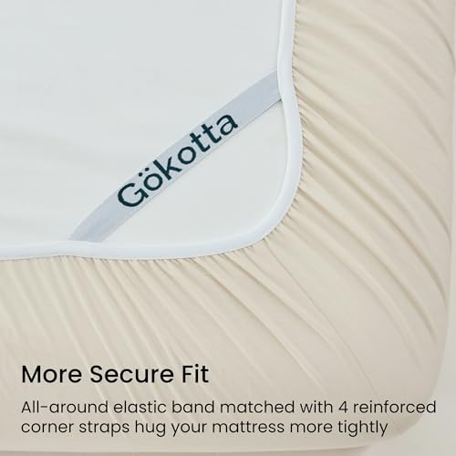 GOKOTTA 4-Pcs King Size Sheets Set, 10-16" Deep Pocket, Non-Slip Elastic Corner Straps, Washed & Brushed Microfiber Polyester - Hotel Luxury, Ultra Soft, Breathable, Wrinkle-Free, Anti-Rip - Beige GOKOTTA
