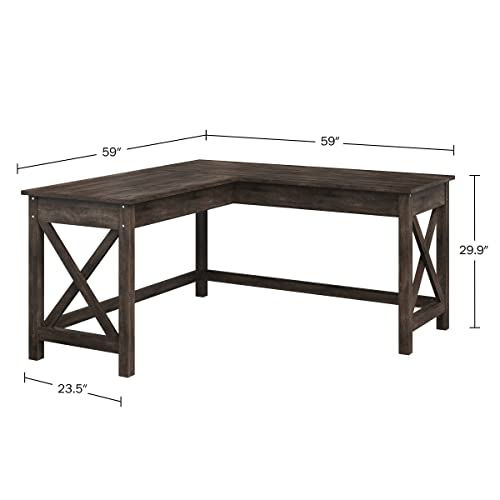 Lavish Home L-Shaped Computer Desk with X-Pattern Legs for Home Office, or Craft Table, 59", Dark Gray - WoodArtSupply