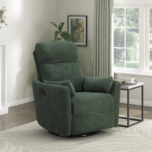 Lexicon Modern Swivel Glider Recliner Chair - Quiet 360 Swivel Chair, Durable Microfiber Upholstered, 2 Pillows, Manual Reclining for Living Room, Small Spaces, Nursery, Apartment, Bedroom, Green
