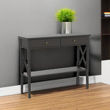 ChooChoo Console Table with Drawers, Narrow Wood Accent Sofa Table Entryway Table with Storage Shelf for Entryway, Front Hall, Hallway, Living Room, Black ChooChoo