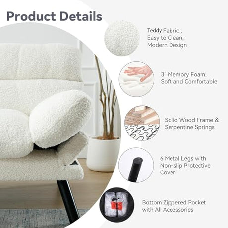White Modern Teddy Velvet Convertible Folding Futon Couch Sofa Bed Adjustable Pillow Top Arm Memory Foam Couch Double Love Seat Sofa for Compact Space, Dorm, Apartment, Bedroom Loveseat (White) Gustonhon