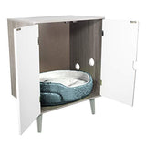 Penn-Plax Hidden Cat Litter Box Cabinet | Modern Enclosed Furniture for Indoor Cats | Grey Wooden Grain with White Doors (CATFF20) Penn-Plax