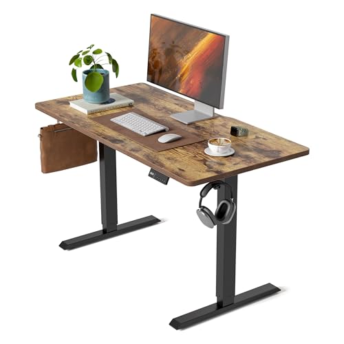 CubiCubi Electric Standing Desk, 48 x 24 Inches Height Adjustable Sit Stand Desk, Ergonomic Home Office Computer Workstation, Rustic Brown CubiCubi
