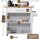 Hodedah Kitchen Island with Spice Rack, Towel Rack & Drawer, White with Beech Top, 15.5 x 35.5-44.9 x 35.2 inches Hodedah