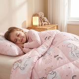 JSD Pink Unicorn Kids Comforter Set Twin Size, 2 Piece Girls Rainbow Microfiber Comforter with Pillow Sham, Lightweight All Season Washable JSD
