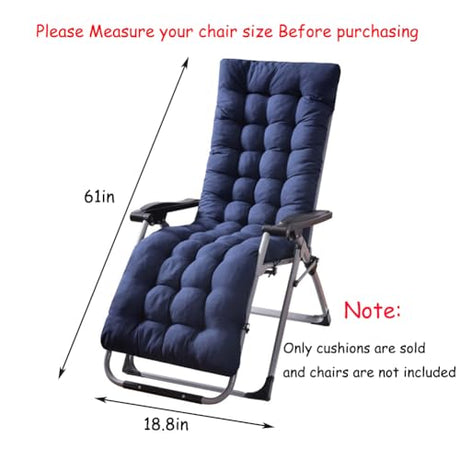 Gfgift Patio Chaise Lounger Cushion, Lounge Chair Recliners Chair Cushions, Rocking Chair Sofa Cushion with 6 Ties,Thick Padded Swing Bench Cushion，61x18.89x3.14in (Navy Blue) Gfgift