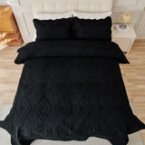 Cmfshape Floral Embroidery Quilt Set,3 Pieces Queen Quilt Bedding Set,Classic Diamond Pattern Quilts,Ultra Soft Lightweight Reversible Bedspread Coverlets for All Season(Black,90"x90") Cmfshape