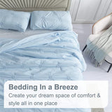 Swift Home Twin/Twin XL Baby Blue Comforter Set - Ruched 3D Floral Pintuck Bedding Set - 2 Pieces Bed Linen, 1 Comforter and 1 Pillow Sham Swift Home