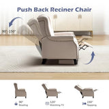 EBELLO Push Back Recliner Chair, Fabric Accent Chair Pushback Recliner with Rivet Decoration, Button-Tufted Back, Mid Century Wingback Armchair for Living Room, Bedroom, Beige