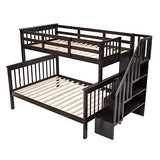 Ball & Cast Twin Over Full Bunk Bed with Storage Ladder and Full-Length Guardrails,Wooden Bunkbed w/Slat Support & into Two Individual Beds,Bedframe Furniture for Student Dorms,Guest Rooms,Espresso Ball & Cast