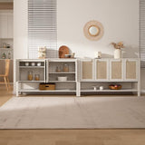 SICOTAS Rattan Sideboard Buffet Cabinet with Open Storage - Large Storage Cabinet with 4-Doors and Adjustable Shelves, Boho Credenza Coffee Bar Cabinets Buffet Table Console Table for Kitchen,Hallway SICOTAS