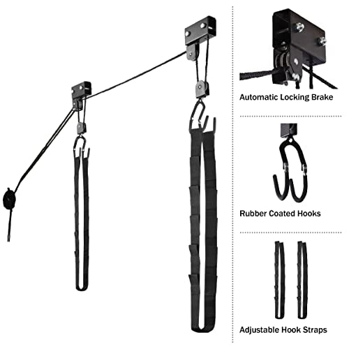 RAD Sportz Kayak Storage Hoists 2-Pack - Overhead Pulley Hoist Systems with 125lb Capacity Each for Canoes, Bikes, Ladders, and More RAD Sportz