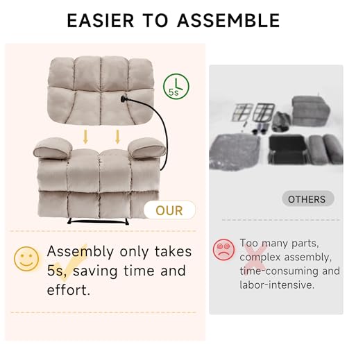 Euthymia Oversized Recliner Chair, Big and Tall Recliner Chairs for Adults 400LBS, Large Recliner Chair, Extra Wide Recliner for Living Room, Cream