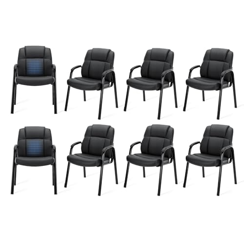 OLIXIS Waiting Room Reception Chairs Set of 8, Leather Office Desk Guest Stationary Side Chair with Padded Arms for Home Conference Lobby Area Meeting Church Medical Clinic Elderly Student OLIXIS
