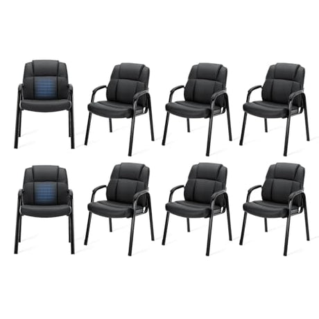 OLIXIS Waiting Room Reception Chairs Set of 8, Leather Office Desk Guest Stationary Side Chair with Padded Arms for Home Conference Lobby Area Meeting Church Medical Clinic Elderly Student OLIXIS