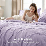 Bedsure Full Comforter Set Light Purple - Bed in a Bag Full Size Bedding Set 7 Pieces, GentleSoft™ Pintuck Bed Set Gift for Family, Pinch Pleat All Season Comforter with Sheets, Pillowcases & Shams Bedsure
