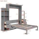 Harper & Bright Designs Full Murphy Bed with Storage Shelves, Drawers and LED Light, Cabinet Full Bed with Flexible Slats Support, Wood Foldable Wall Bed Frame for Home Office Studio, Gray Harper & Bright Designs