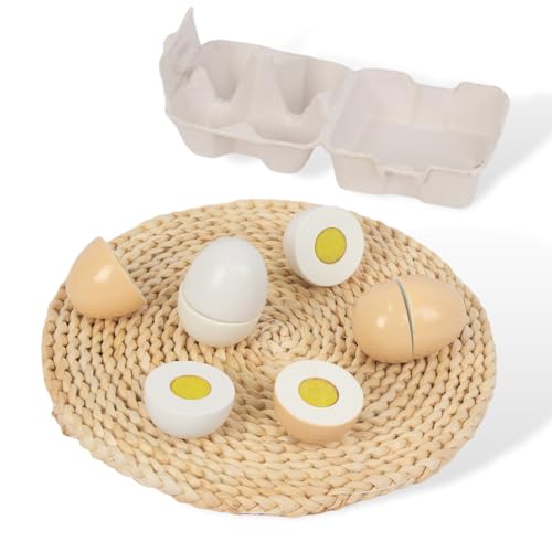 Wooden Eggs, 4PCS Easter Egg Cutting Toys Wooden Play Food Pretend Play Food Sets for Kids Early Development, Christmas Birthday Gifts WOODENFUN