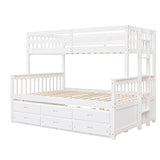 Harper & Bright Designs Twin Over Full Bunk Bed with Trundle, Solid Wood Bunk Bed Frame with Storage Drawers, for Kids Teens Adults (White) Harper & Bright Designs