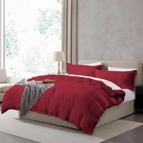Hearth & Harbor Full Duvet Cover Set - Full Soft Prewashed Burgundy Red Duvet Cover, 3 Piece Set with Zipper Closure, 1 Duvet Cover 80x90 inches and 2 Pillow Shams Hearth & Harbor