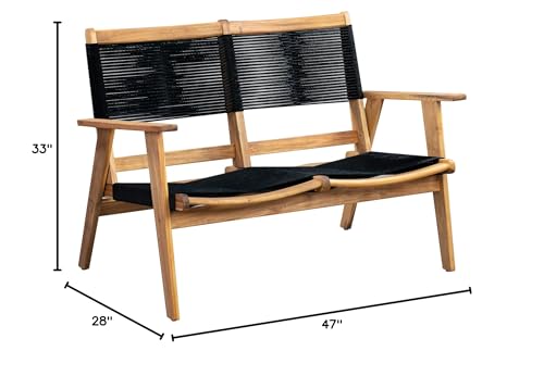 Balkene Home 63368 Kingsmen Loveseat Bench Mid Century Modern Wooden Bench Living Room Bedroom Patio Porch Poolside Entryway Hallway Indoors & Outdoors Solid Wood Construction Warm Teak Tones Balkene Home