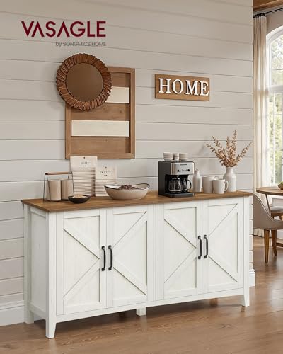 VASAGLE LIRY Collection - Storage Cabinet, Buffet Cabinet, Sideboard, Credenza, with Adjustable Shelves, for Living Room, Entryway, Rustic White and Honey Brown ULSC381W01 VASAGLE