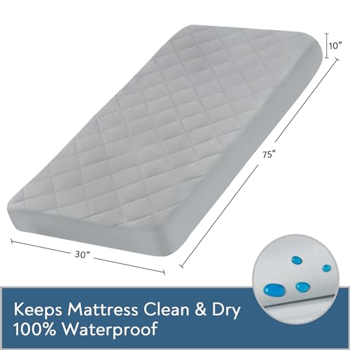 Cot Mattress Pad Waterproof Quilted, Fitted Cot Size Mattress Pads Protector Cover 30" X 75" for Narrow Twin Bunk Bed, Cot Mattress Topper for Camping Sleep, Grey (Cover Only) Magik & Kover