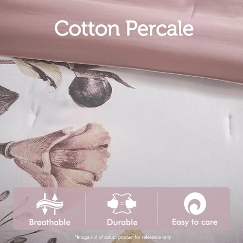Madison Park Floral King Comforter Set, Cotton Rich Bedding Set Feminine Design Shabby Chic King Size Comforter Sets, All Season Bed Cover with Shams, Bed Skirt, Décor Pillow, Blush 8 Piece Madison Park