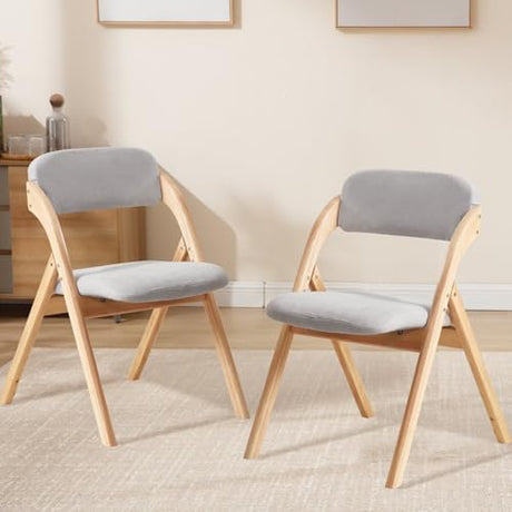 YUUIJOAA 2-Pack Folding Chairs with Cushion Linen Padded Foldable Chairs Raw Wood Folding Dining Chairs for Dining Rooms Kitchen Parties Offices Indoor Outdoor Light Grey YUUIJOAA