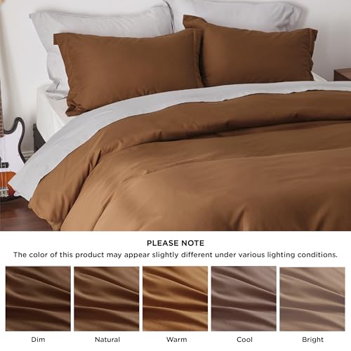 Bedsure Duvet Cover Queen Size - Soft Double Brushed Bedding Set for Kids & Adults, Zipper Closure, 3 Pieces, Includes 1 Duvet Cover (90"x90") & 2 Pillow Shams, NO Comforter, Brown