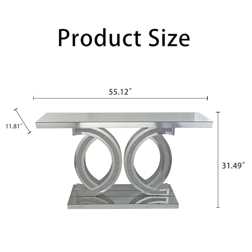 Silver Mirrored Console Table, Modern Luxury Rectangle Sofa Table with Diamond Glass Effects, Elegant Mirrored Furniture for Entryway, Hallway, Entrance (Extra Large) arbol manualidad