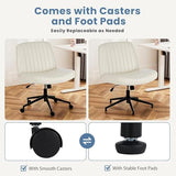 DUMOS Criss Cross Chair with Wheels, Legged Office Armless Wide Desk Seat Dual-Purpose Base, Adjustable Swivel Leather Task Vanity Home Office Desk Seating, Cream DUMOS