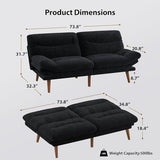 Pipishell Futon Sofa Bed, 66 Inch Corduroy Futon Couch Convertible with Adjustable Backrest and Armrests, Recliner Sleeper Sofa for Small Spaces, Living Room, Office, Guest Room (Black, 66 Inch) Pipishell