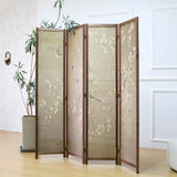 Furnnylane 4 Panel Room Divider Screen and Folding Panel Screen,Double Sided Bamboo Divider for Room Separation,White Plum and Birds,67" H x 63" W,67" H x 63" W Furnnylane