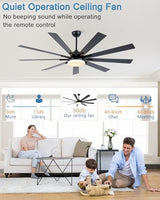POCHFAN 72 inch Large Ceiling Fans with Lights and Remote Control, Modern Black Ceiling fan with 9 Wooden Blades for Kitchen Living Room Patio, Quiet DC Motor, 3 CCT Dimmable,6 Speed POCHFAN