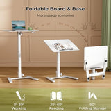 Gibbon Mounts Foldable Standing Desk，Small Mobile Sit-Stand Desk with 90 Tiltable Top，Rolling Rising Laptop Workstation Adjustable Height，Portable Table on Hidden Wheels/4 Lockable Casters，White Gibbon Mounts