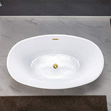 WOODBRIDGE 55" Acrylic Freestanding Bathtub Contemporary Soaking White Tub with Brushed Gold Overflow and Drain,B1418-BG WOODBRIDGE