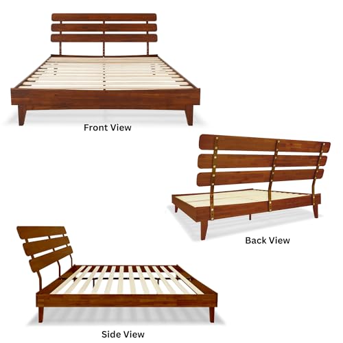 Bme Caden 15 Inch Adjustable King Bed Frame - Mid Century Acacia Wood Platform with Headboard, Dark Chocolate Bme