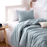 Wake In Cloud - Cotton Duvet Cover Set, Twin Size, Light Denim Blue, 100% Washed Cotton, Linen Like Textured, Breathable Percale Durable Comfy Farmhouse Neutral Bedding Set, 3 Pieces Wake In Cloud