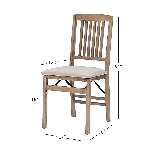 Linon Keira Wooden Folding Chair Upholstered Seat and Mission Back Set of 2, Dining Height, Rustic Natural & Beige Linon