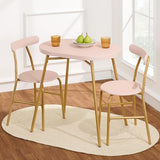Best Choice Products 3-Piece Oval Dining Table Set,Modern Small Kitchen Dinette w/ 2 Chairs, Metal Frame, Curved Backrests - Pink/Gold Best Choice Products