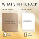 TransOurDream 3 PTFE Teflon Sheets 16×20"& 5 Teflon Papers A3 for Heat Press Transfer Sublimation Paper and Heat Transfer Paper Reusable Heat Resistant Non Stick TransOurDream