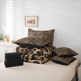 Erosebridal Leopard Print 7 Piece Bedding Set Queen Cheetah Decor Comforter Set with Sheets Geometric Modern Bed in A Bag African Safari Animal Bed Sets with 2 Pillowcases, 2 Throw Pillow Covers Erosebridal