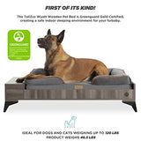 TailZzz Wooden Dog Bed with Mattress, Large to Extra Large Water-Resistant Elevated Pet Bed, Wooden Pet Bed with Storage, Greenguard Gold Certified, Machine Washable, Smokey Grey, Wyatt TailZzz